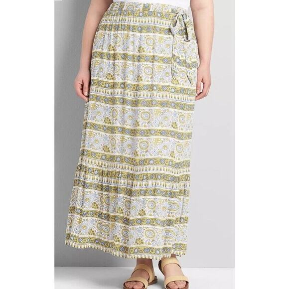 Lane Bryant Tiered Maxi Skirt Size 18/20 Jodie Woodblock Floral Print Tie Belt - Picture 5 of 6